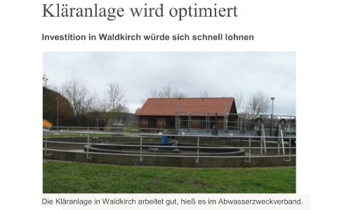 H2Ortner kommunale Abwasserreinigung auf der Kläranlage Waldkirch Zeitungsausschnitt Verbesserung kommunaler Abwasserreinigung mit H2Ortner in Waldkirch